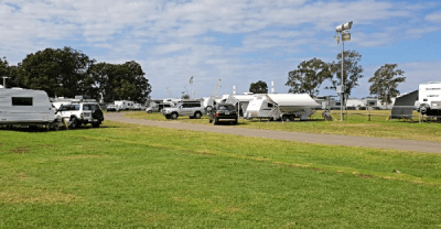 Camping Showgrounds in Redcliffe, filled with Caravans and cars
