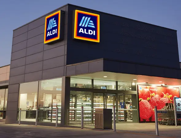 Visit redcliffe qld image showing the front of Aldi grocery store